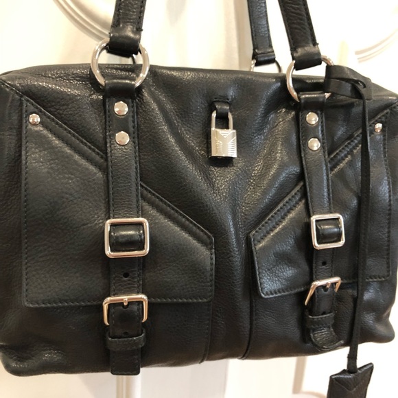 YSL Black Leather Buckle Handbag with Top Zipper - Picture 2 of 16